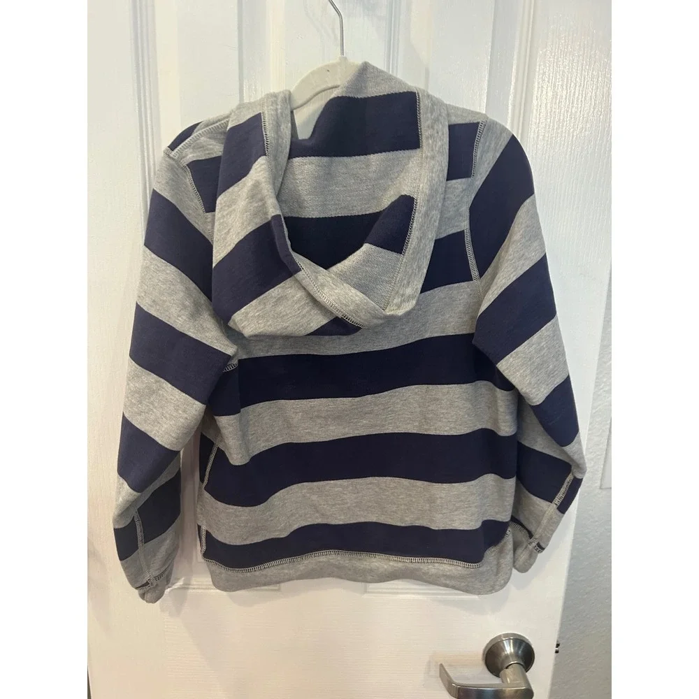Hanna Andersson Navy Gray Striped Full‎ Zip Cotton Hoodie Sweatshirt 130 k7105